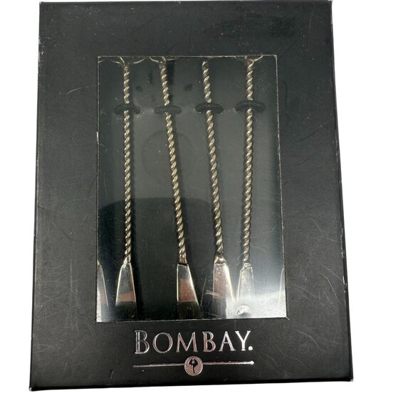 Bombay Stone Cocktail Picks Forks Stone Twisted Metal Handles Set of 6 MCM Box - Picture 4 of 4